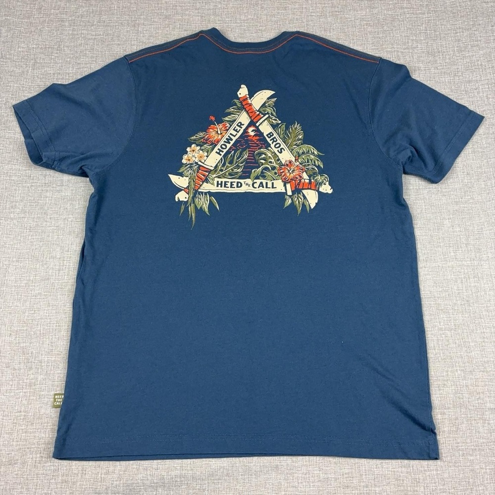 Howler Bros Shirt Mens L Blue Heed The Call Graphic Tee Tagless Outdoor Tropical